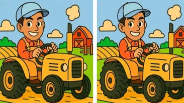 Test de perspicacitate | Identificați toate cele 3 diferențe dintre acești doi tractoriști!