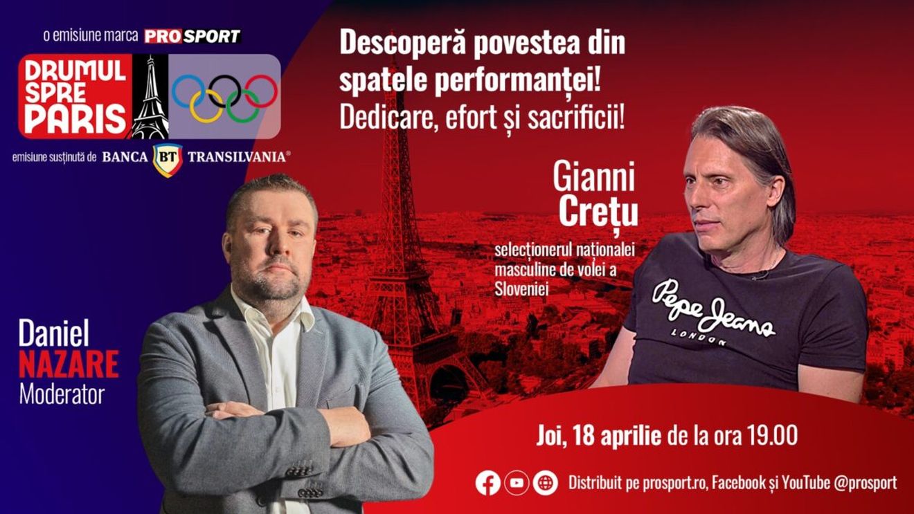 Românul Giani Crețu, selecționerul naționalei masculine de volei a Sloveniei, va fi invitatul emisiunii Drumul spre Paris, realizată de jurnalistul Daniel Nazare.
