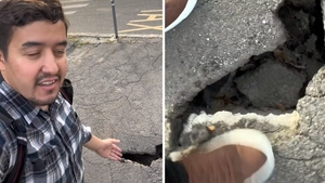 Reacția ilară a unui american, după ce a văzut o groapă uriașă în asfalt, în București