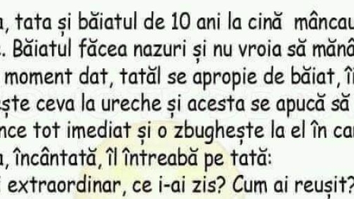 BANC | Mama, tatăl și fiul iau cina împreună
