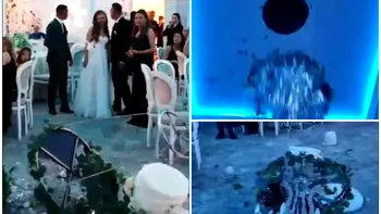 Scene de coșmar la o nuntă din Olt! Tortul s-a prăbușit la picioarele mirilor. VIDEO