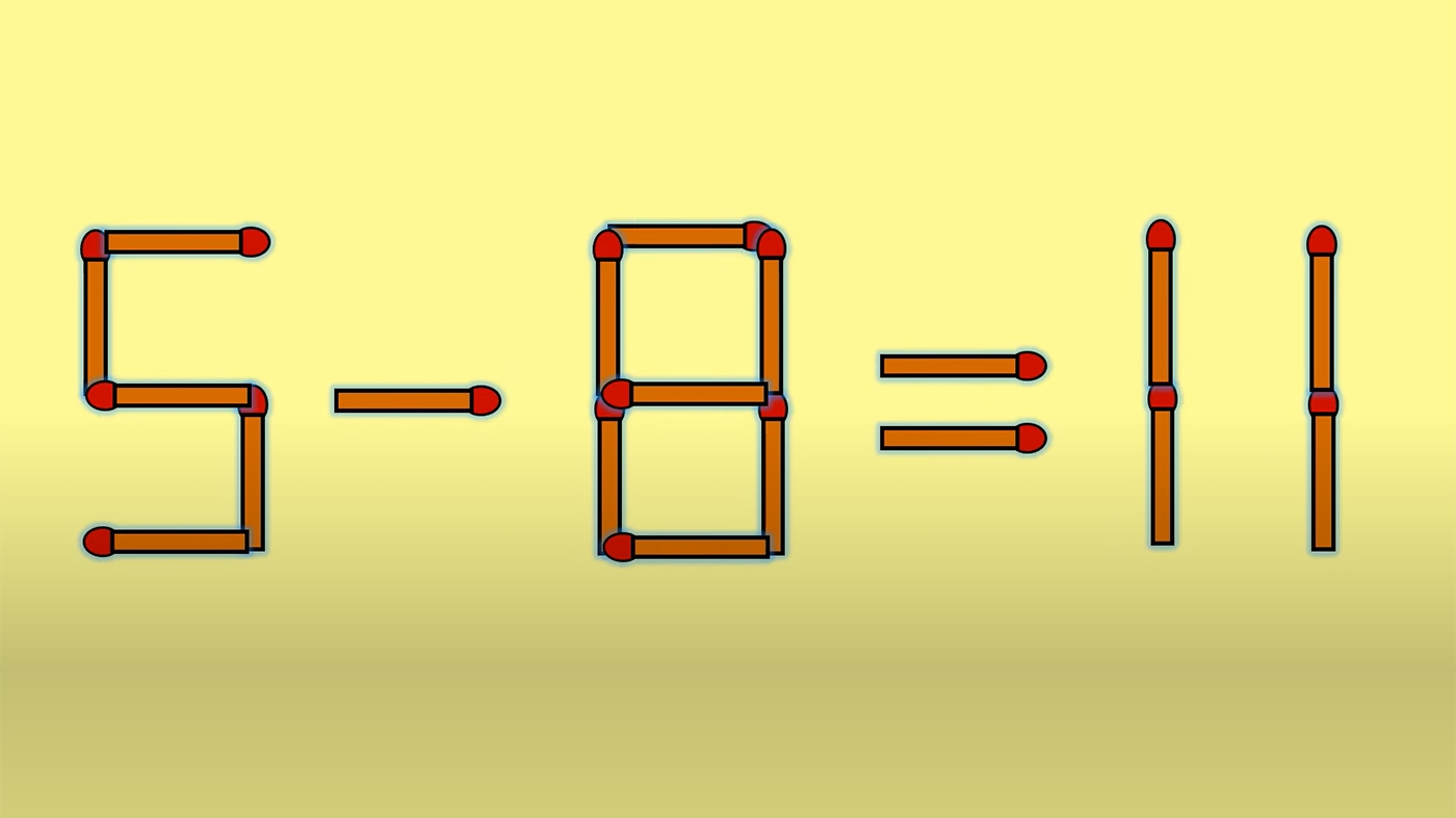 TEST IQ | 5-8=11 este incorect. Mutați un singur chibrit, pentru a corecta egalitatea