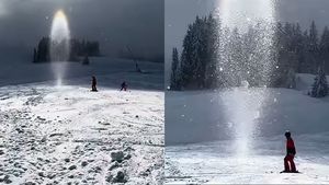 Apariție ireală pe o pârtie de schi! Oamenii au scos imediat telefoanele să afle ce este această minune sclipitoare