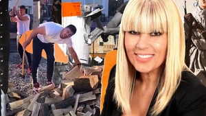 Elena Udrea îl “antrenează” ca în “Legiunea străină” pe fostul manechin. Nici lemnele nu îi „rezistă” lui Adrian Alexandrov