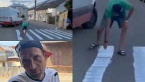 Motivul pentru care Florin din Suceava şi-a desenat propria trecere de pietoni, în faţa unei cârciumi. I-a zăpăcit pe localnici şi pietoni