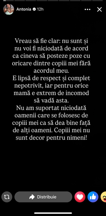 Antonia a răbufnit după ce s-a întâmplat cu copiii ei! Iubita lui Alex Velea e revoltată: „E lipsă de respect și complet nepotrivit”
