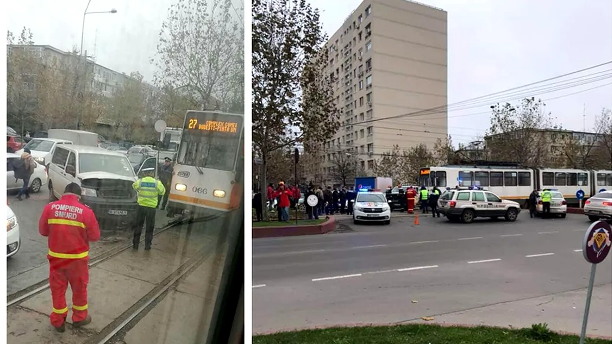 Accident în București între un tramvai și o dubă. În urma impactului violent, doi oameni au ajuns la spital