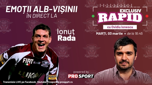 Duminică avem Rapid - Craiova, iar noi vă așteptam la "EXCLUSIV RAPID", în direct pe YouTube - ProSport, de la ora 16:45!