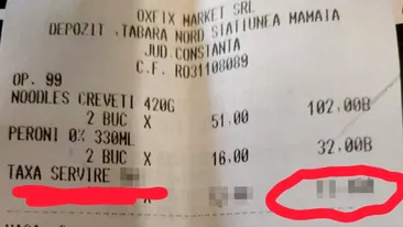 Cât a plătit un client bacșiș obligatoriu, pentru o notă de 134 de lei, într-un restaurant din Mamaia