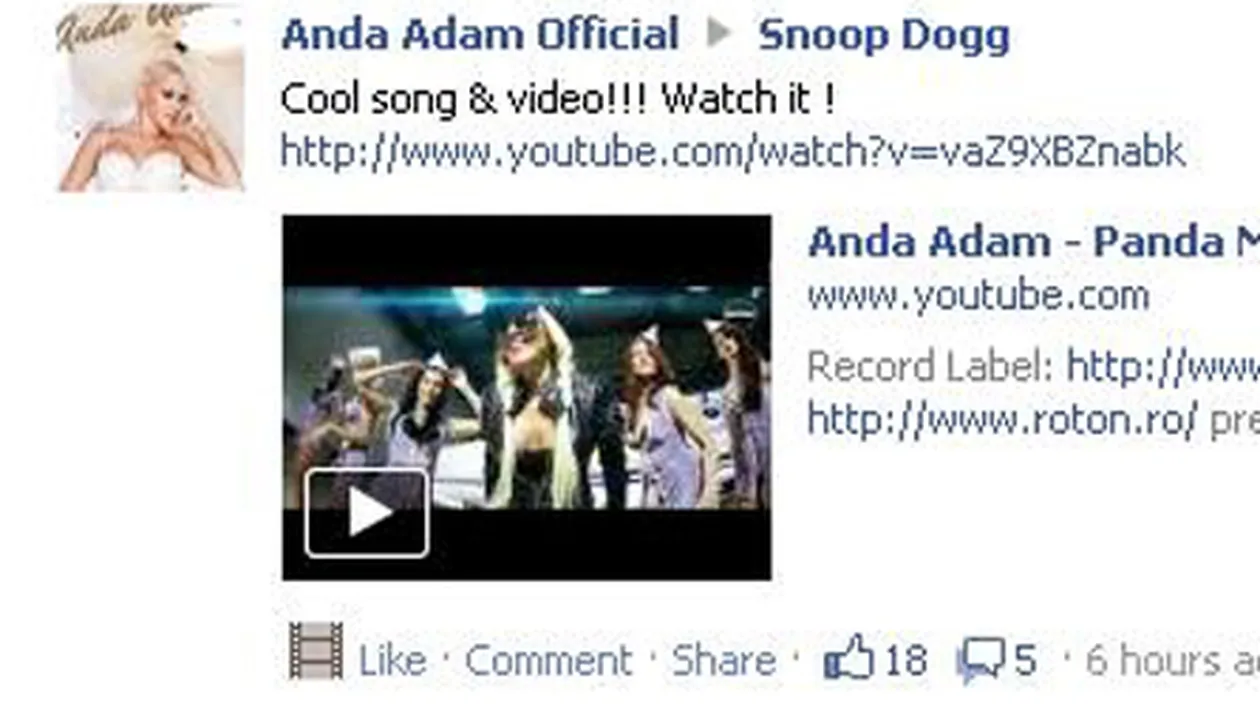 Anda Adam isi face reclama pe site-ul lui Snoop Dog! Vezi cum se promoveaza artista!