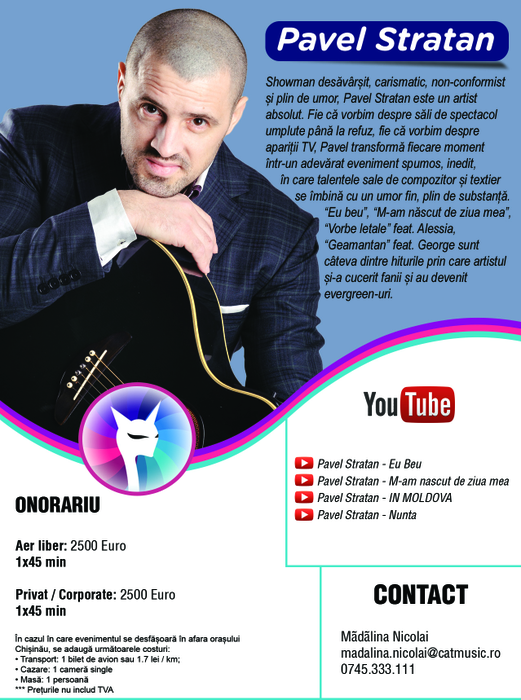 Pavel Stratan, oferta concert