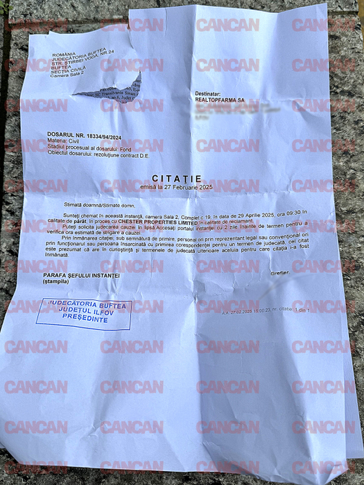 Citație, chemare în instanță pentru firma Elenei Udrea