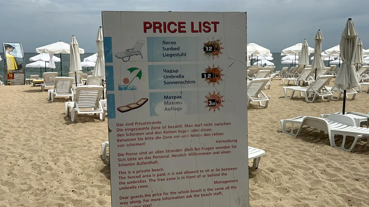 Câți bani costă să închiriezi un șezlong pe plajă, la Nisipurile de Aur. Imagini realizate de un turist român aflat în concediu în Bulgaria