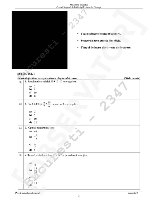 Evaluarea Națională 2022 | Subiectele și baremul la matematică, a doua probă de la Evaluare, de joi, 16 iunie 2022