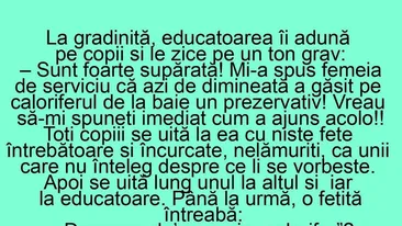 BANC | La grădiniță, educatoarea: Sunt foarte supărată! Mi-a spus femeia de serviciu că a găsit un prezervativ pe caloriferul din baie