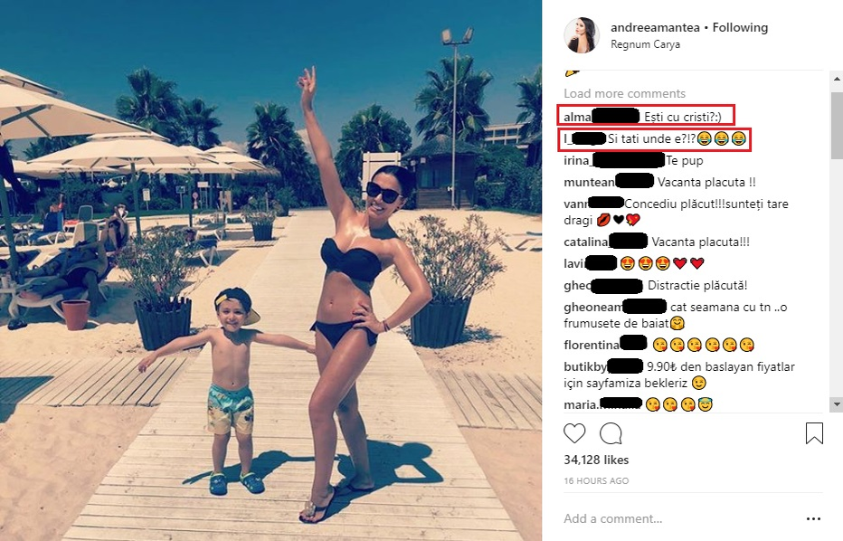 Fanii Andreei Mantea au făcut remarci acide la adresa lui Cristi Mitrea, tatăl lui David. Sursa foto: Instagram