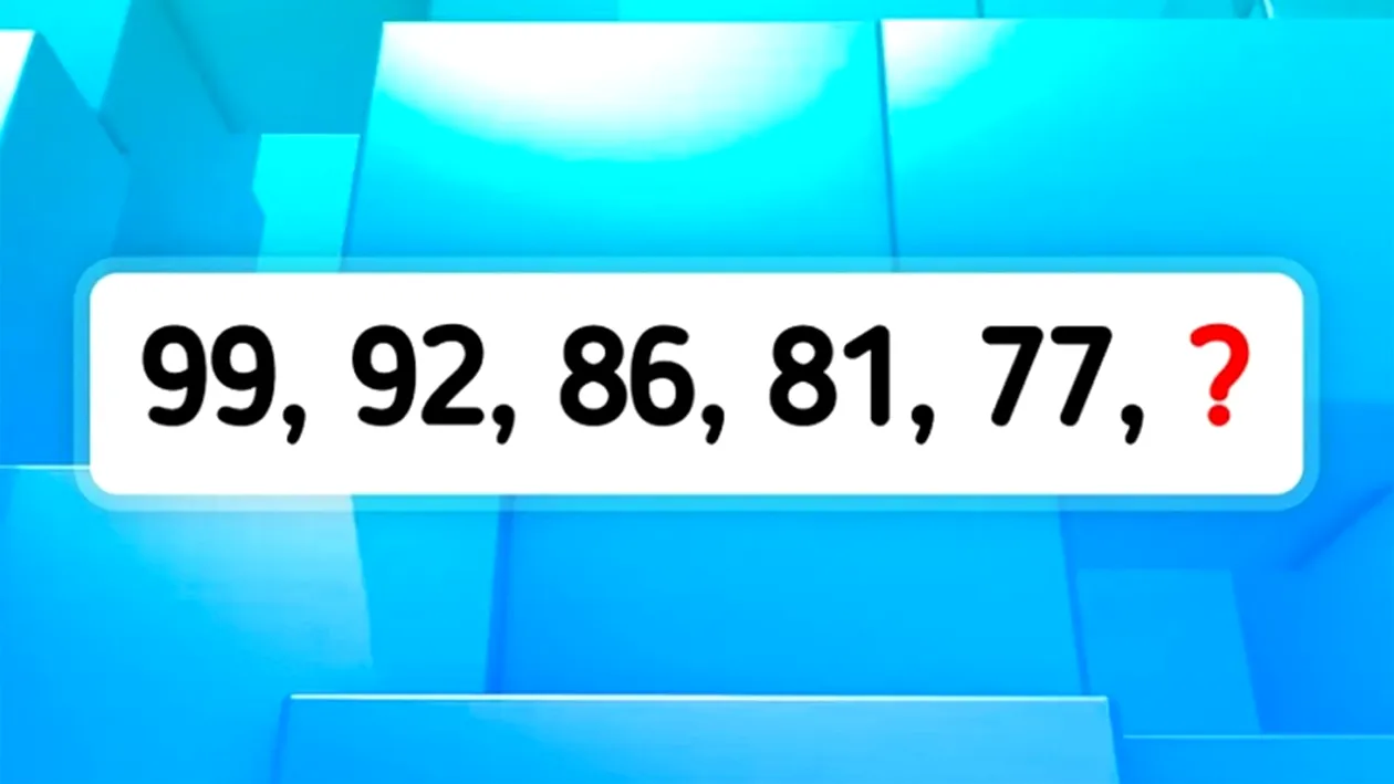 Test de inteligență | Ce număr urmează în seria 99, 92, 86, 81, 77?