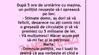 BANC | După 5 ore de urmărire cu mașina, un polițist reușește să-l oprească pe Ion