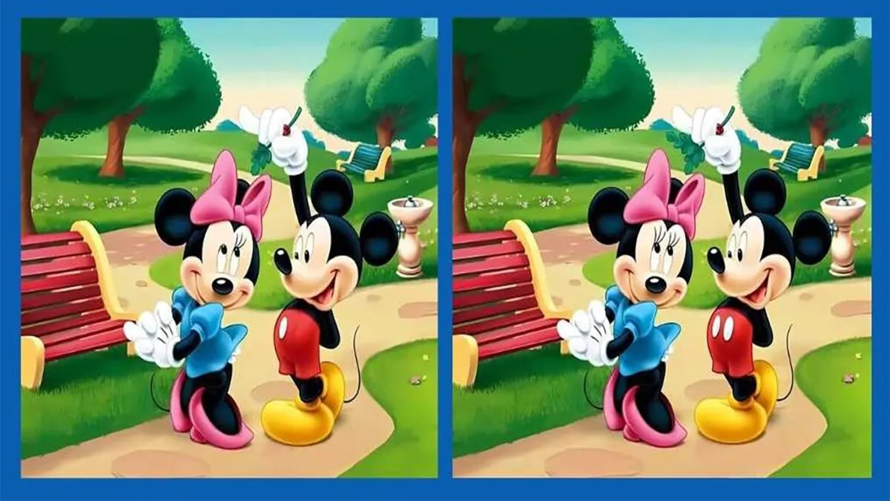 Test de logică | Găsiți 3 diferențe între aceste două poze cu Minnie și Mickey Mouse!
