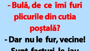 BANC | "Bulă, de ce îmi furi plicurile din cutia poștală?"