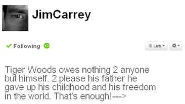 Jim Carrey despre Tiger Woods: Nu ii este dator nimanui, cu nimic!