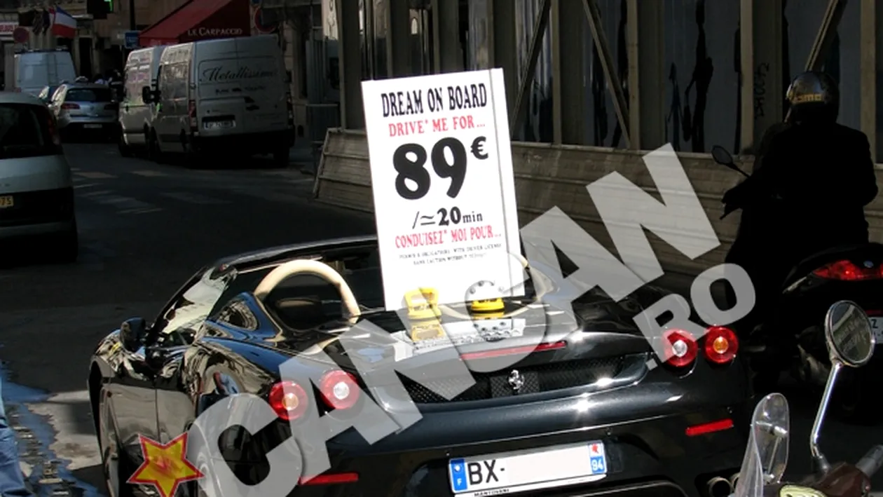 Cel mai smecher roman din Paris! Isi inchiriaza Ferrari-ul luat pe credit cu 89 euro pe 20 de minute, ca sa-si plateasca ratele pentru masina de 200.000 de euro