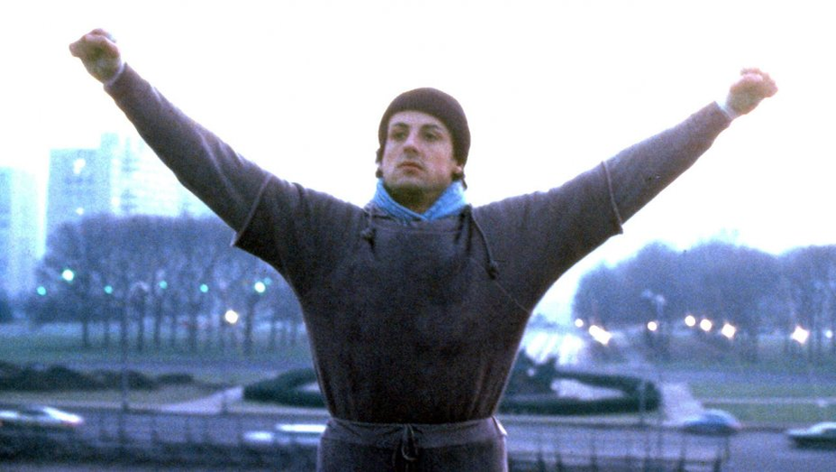 Rocky, interpretat de Sylvester Stallone, după ce a terminat antrenamentul