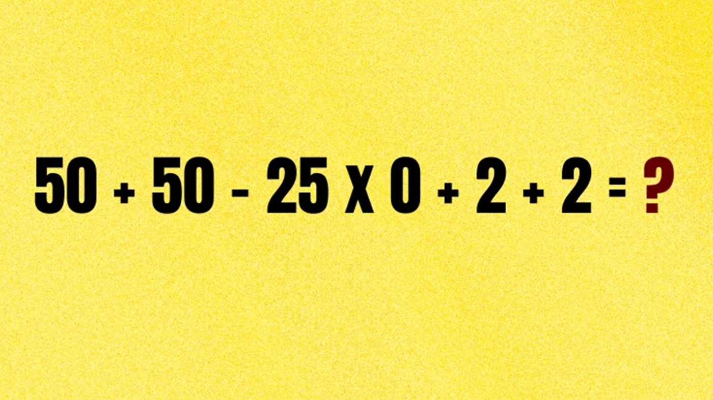 Test de inteligență pentru matematicieni | Calculați: 50 + 50 - 25 x 0 + 2 + 2 = ?