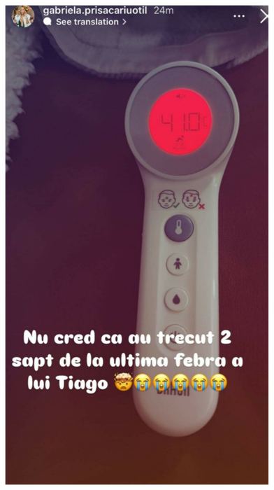 Ce temperatură avea Tiago dimineață. Sursa foto: Instagram / Gabriela Oțil