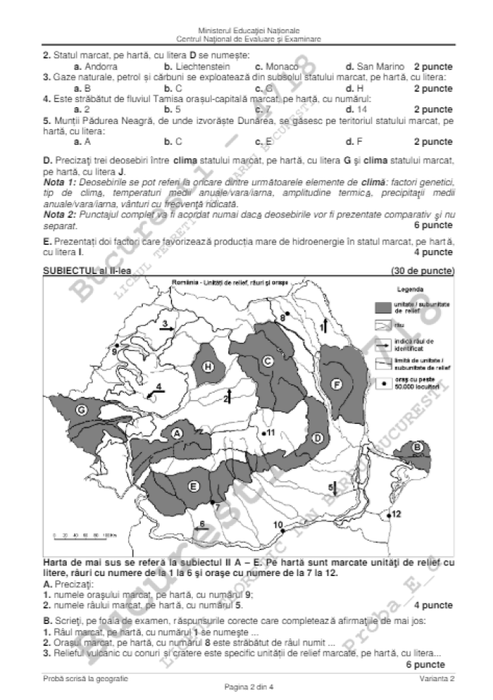Subiecte si barem la geografie, la Bacalaureat 2018
