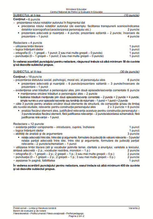 Baremul pentru profilul uman/ Sursa foto: Scribd