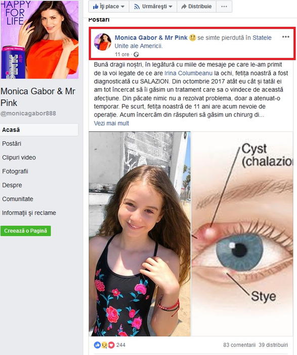 Fiica lui Irinel Columbeanu, pe masa de operație. Monica Gabor, mesaj sfâșietor: “Să îi îndepărteze chisturile…”