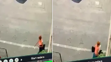 O femeie din Slatina a fost surprinsă în timp ce fura încălțămintea pusă la uscat, ziua în amiaza mare, în fața unui bloc | VIDEO