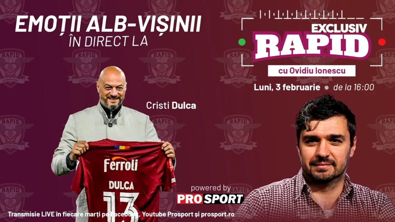 EXCLUSIV RAPID cu fostul căpitan al Rapidului, Cristi Dulca începe la ora 16:00, în direct pe YouTube - ProSport!