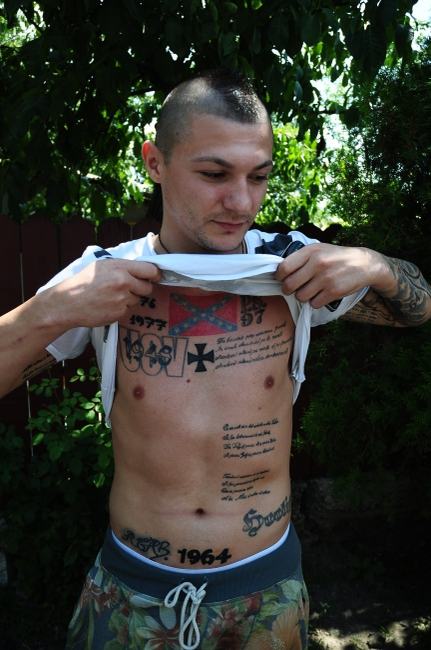 Andrei Preda, zis Gogoașă, este plin de tatuaje