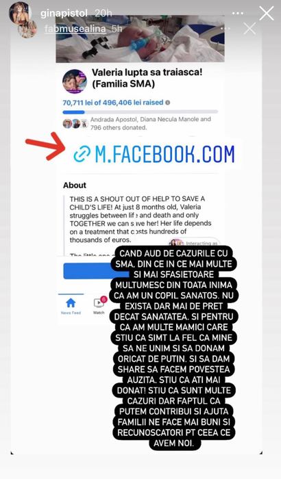 Gina Pistol, strigăt disperat de ajutor pentru micuţa Valeria: „Să ne unim”