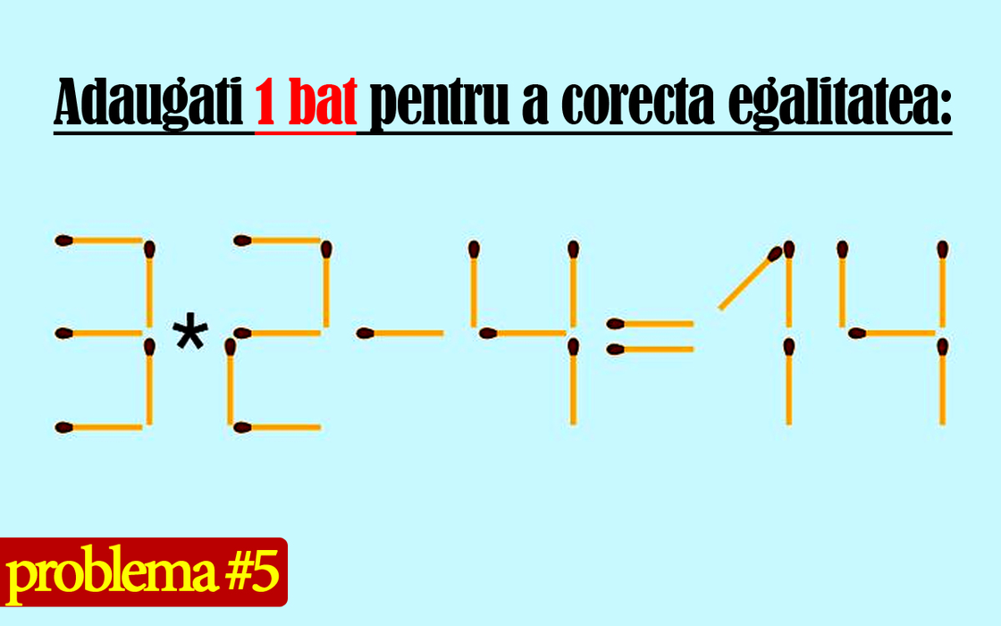 Test IQ cu 10 probleme cu chibrituri | Prima: Adăugați 1 băț pentru a corecta egalitatea 5-3+6=9