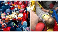 Moment emoționat! Fetiță de trei ani, salvată, după ce a stat 65 de ore sub dărâmări, la Izmir. VIDEO