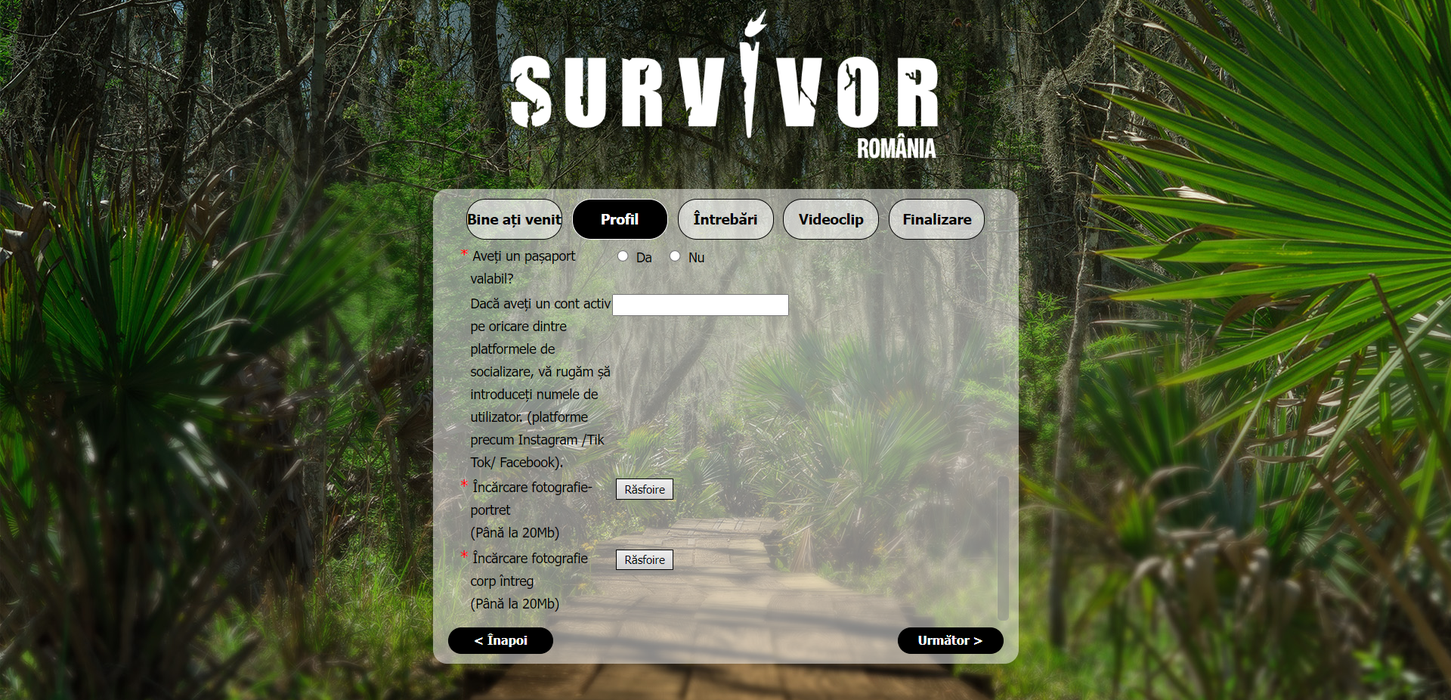 Formular de înscriere Survivor România. Foto: talent.protv.ro