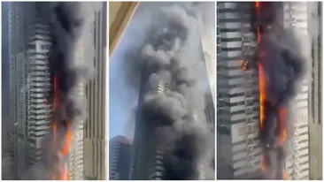 Incendiu de proporții la Dubai Marina! Momentul în care una dintre cele mai înalte clădiri a luat foc + 4.000 de persoane evacuate