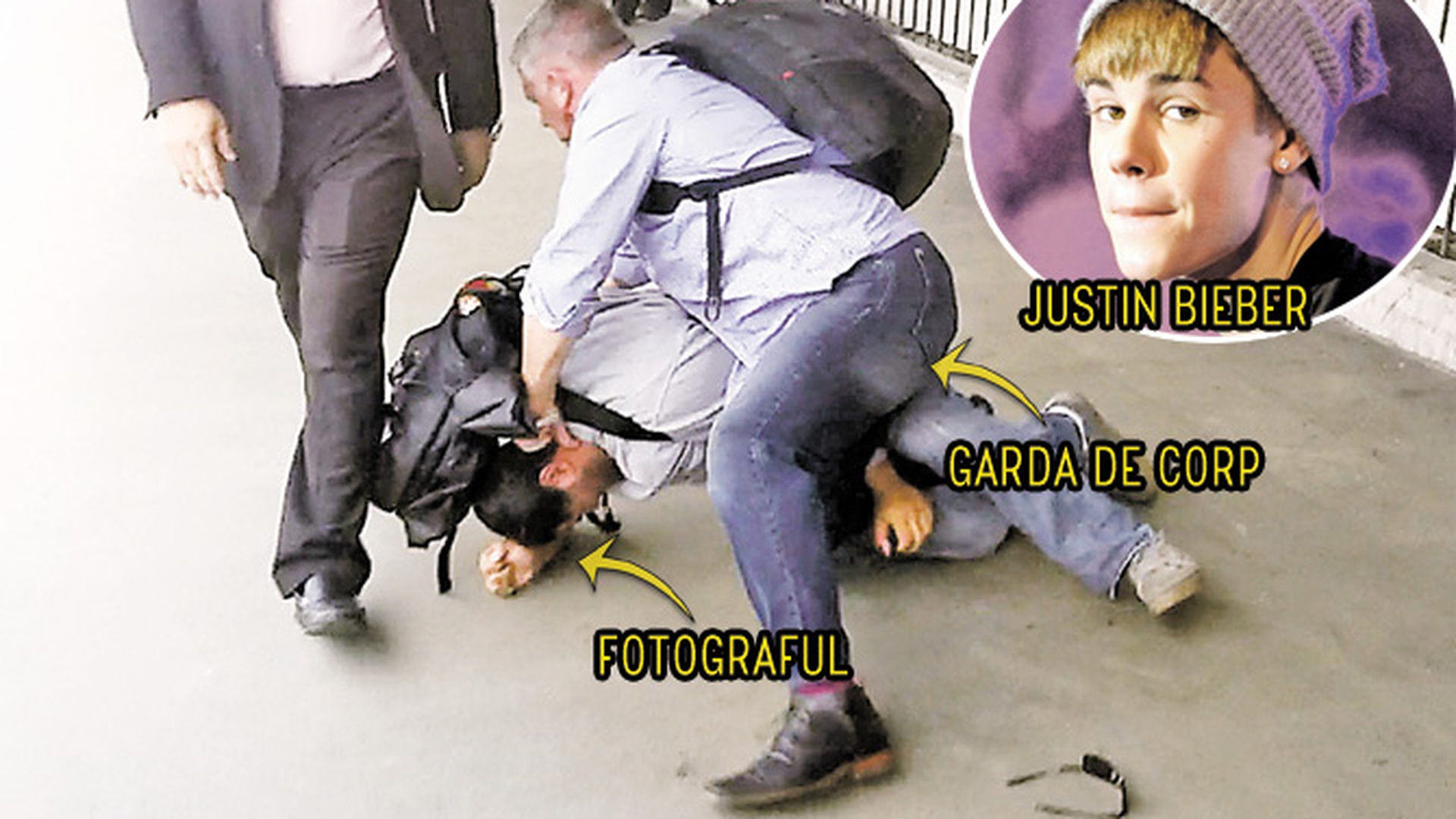 Bodyguardul lui Justin Bieber a sarit la gatul unui paparazzo. Cafteala!!!