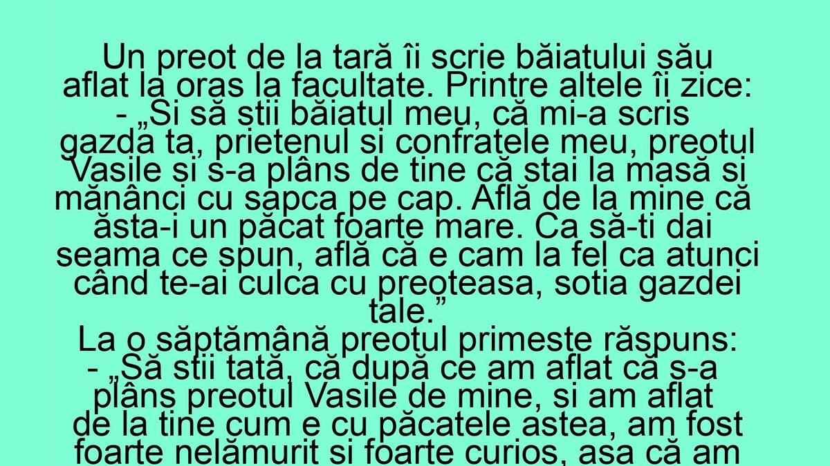 BANCUL ZILEI | "E la fel ca atunci când te-ai culca cu preoteasa"