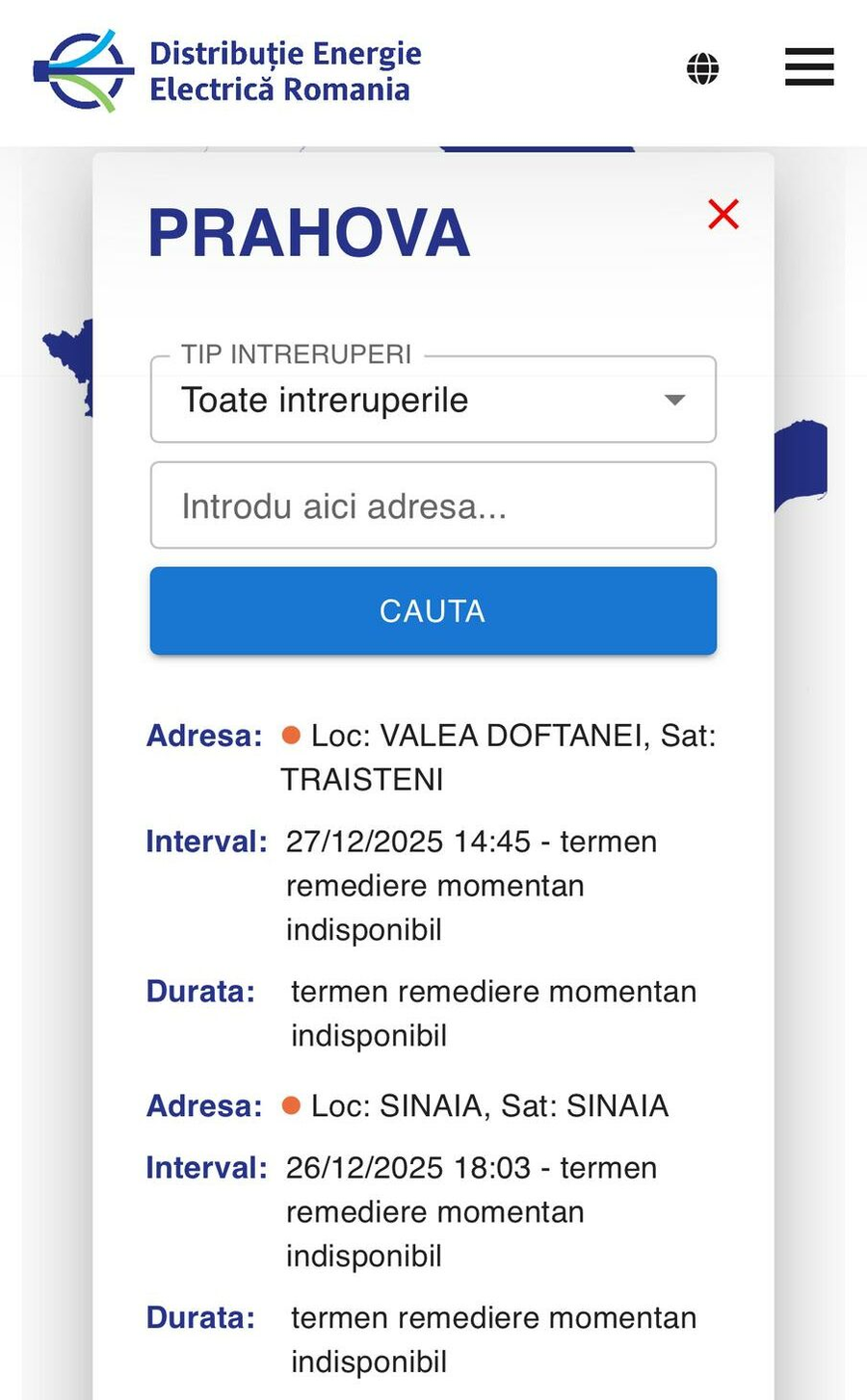 Localitățile care au rămas fără curent electric