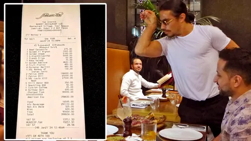 Notă de plată gigantică achitată de 4 clienți în restaurantul lui Salt Bae din Dubai. Ireal câți bani au plătit pentru o cină