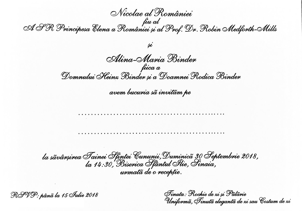 Invitația de nuntă pe care au ales-o nepotul Regelui și Alina Binder