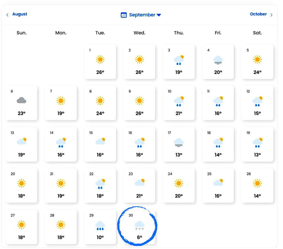Unde ninge în septembrie