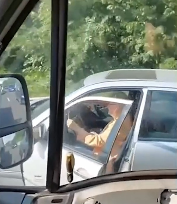 Irinel Columbeanu circulă cu ușa deschisă larg, spre stupoarea șoferilor din trafic (Foto:  Captură)