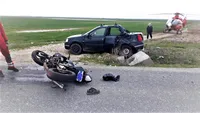 Motociclist spulberat de mașină, în Dâmbovița. A fost nevoie de elicopterul SMURD