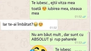 Banc| "Te iubesc, ejtii vitza mea, toată iubirea mea". "Iar te-ai îmbătat?"