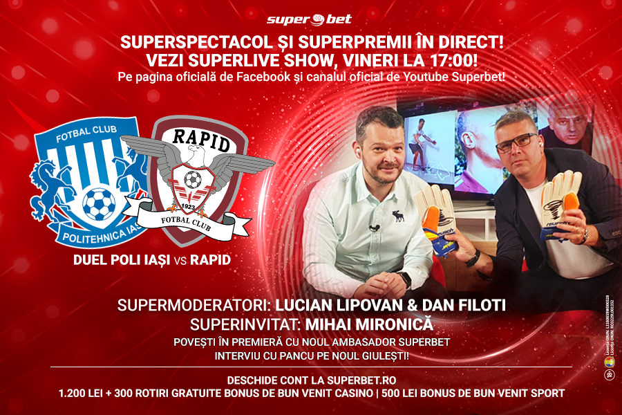 Rapid și Poli Iași fac spectacol la SuperLive Show, cea mai nouă și mai dinamică emisiune sportivă online